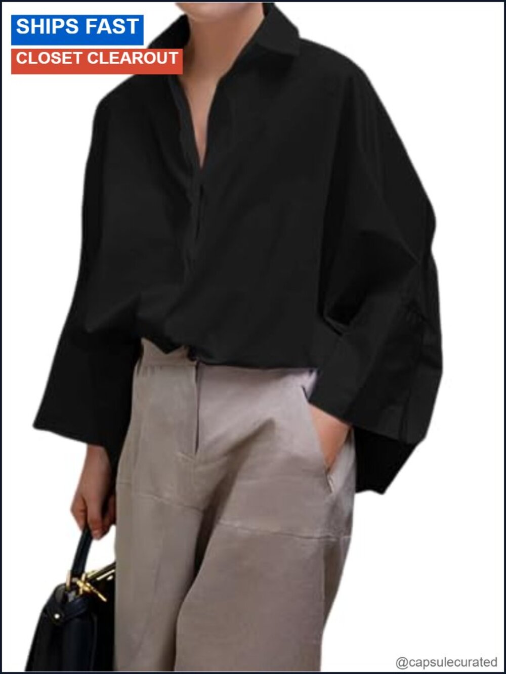 Women's 3/4 Sleeve Loose Fit Collared Button Down Blouse